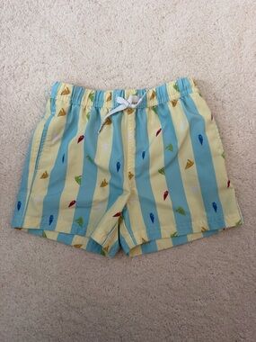 Boys' Yellow & Light Blue Striped Swim Trunks with Sailboat Print Size 4T